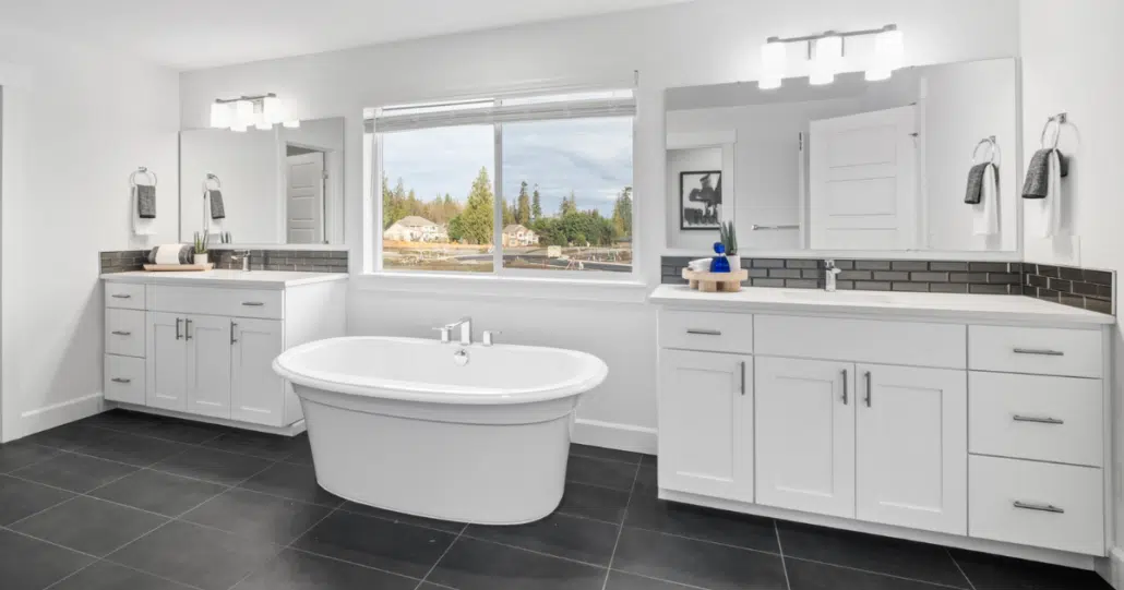 Luxurious Soundbuilt bathroom with high-quality fixtures and luxury vanity and storage.